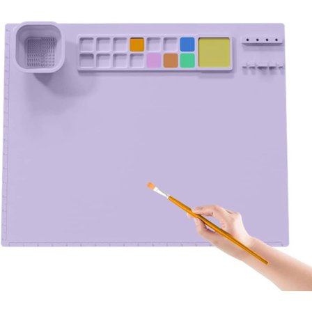 Silikone hobby måtte, 55 cm x 45 cm, børnemåtte med foldbar kop og børsteholder, farveinddelere