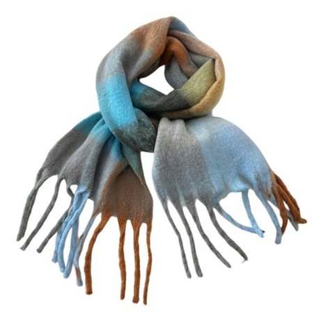 Varmt damesjal, langt farverigt ternet sjal, varme til vinterdage.