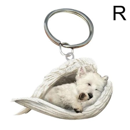 Kissa Koira Nukkuva Enkeli Akryyli Avaimenperä #R West Highland White Terrier