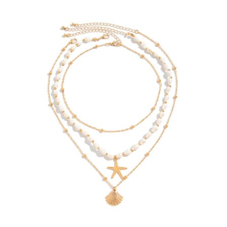 Lagsdelt Guldkæde til Kvinder, Skal, Søstjerne, Perle, Blomst, Kravebenskæde, Statement, Justerbar, Stabelbar Halskæde, Moderigtige Smykker