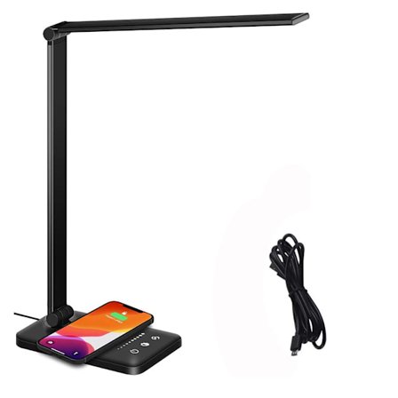 LED-pöytälamppu langattomalla laturilla, USB-latausportti, himmennettävä silmäystävällinen