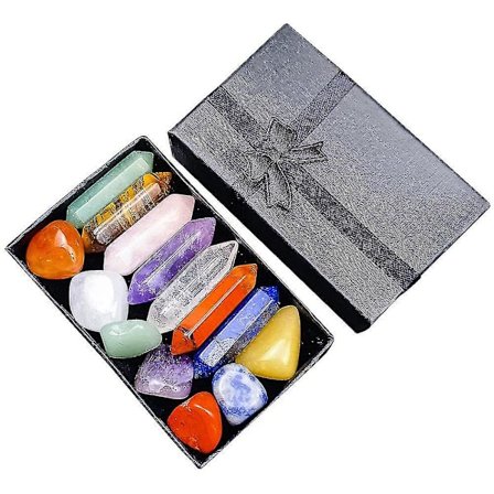 7 Chakra Healing Crystal Stone Set Reiki Meditasjonsstein Yoga Amulet Med Gaveeske