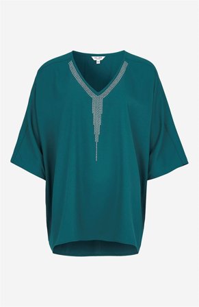Cellbes of Sweden - Festbluse med stiftdetaljer i petrol for damer i størrelse 38/40