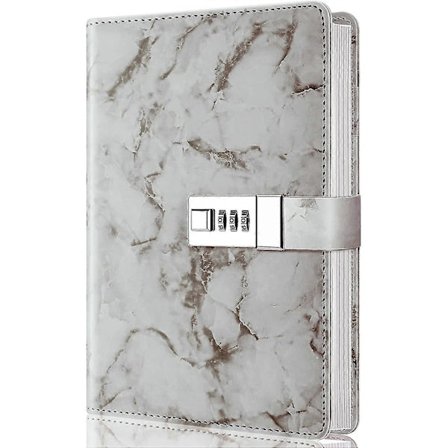 Marmordagbok med lås, påfyllningsbar A5 daglig journal för flickor och kvinnor, 192 sidor söt anteckningsbok med kombinationslås för tonårsflickor och