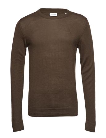 Merino Knit O-Neck Strikkegenser M. Rund Krage Brun Lindbergh