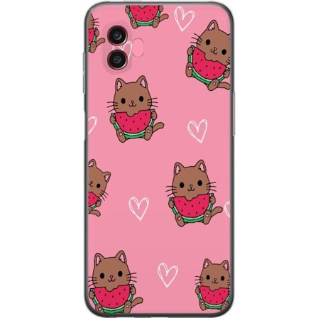Kompatibelt Mobilskal till Samsung Samsung Galaxy Xcover6 Pro Katt med vattenmelon på rosa bakgrund