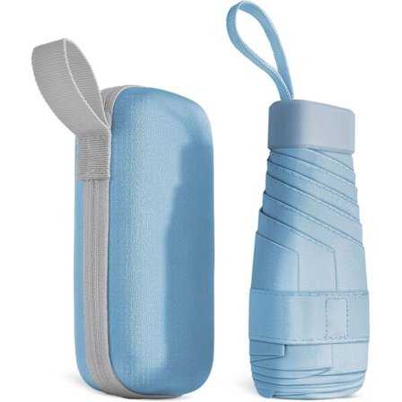 Resefärdspara, 6 Ribbor Miniparasoll Litet UV-Parasoll, Vikbart Solparasoll Vindtåligt Regnskydd med Kapselväska, Vikbart Bärbart Fickparasoll