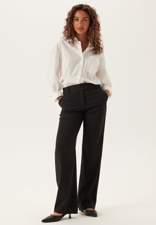 BUBBLEROOM-Mid Waist Straight Back Pocket Trousers-36