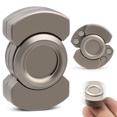 Magnetisk 3-i-1 Fidget Legetøj, Rustfrit Stål Spinner Slider Clicker til Voksne, Stresslindring & Fokushjælp, Ultra Jævn Rotation (Sil