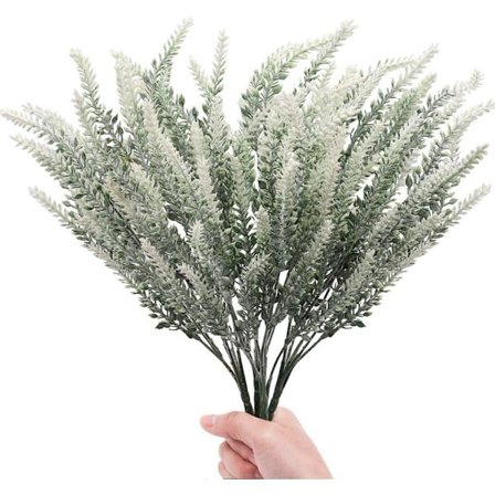 Sæt med 4 Hvide Lavendel Flocked Realistiske Kunstige Blomster