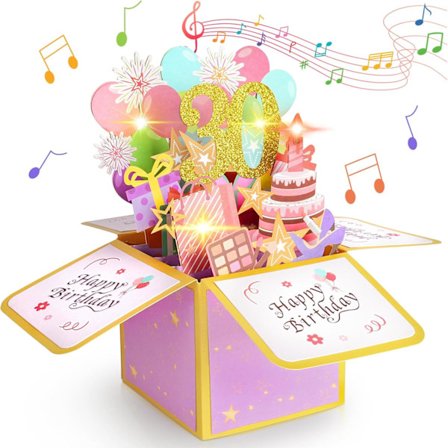 Pop Up Födelsedagspresent Gratulationskort Box, 30-årsdag 3D Pop Up Musikaliskt Gratulationskort med Kuvert, Coolt Pop Up Födelsedagskort