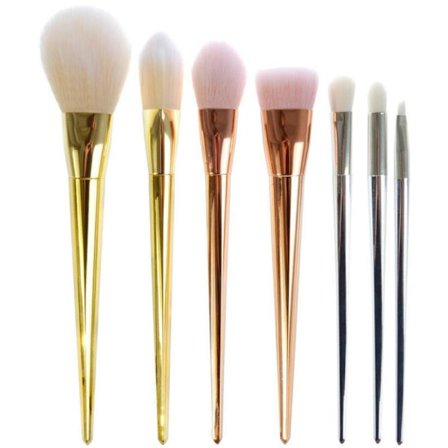 7 sminkebørster - Roségull sølv - Sminkekoster