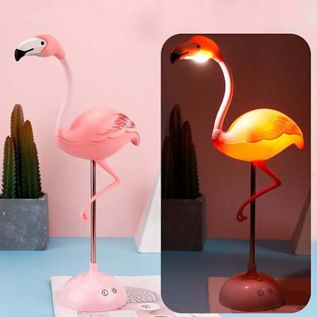 1 kpl Flamingo-pöytälamppu, söpö vaaleanpunainen lamppu Kawaii-työpöydän lisävarusteet, valo 360° joustava koti makuuhuoneen työhuoneen 