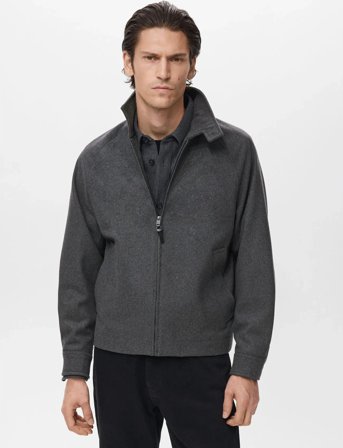 Mango Wool-Blend Jacket - Grey - L
