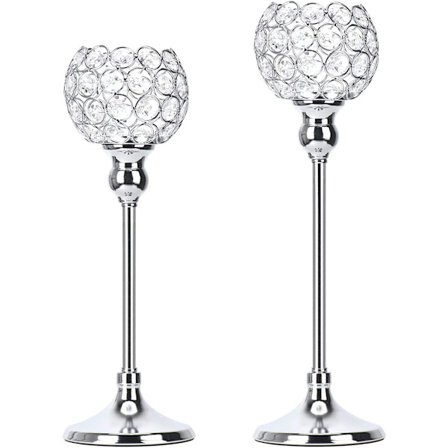 Krystall Lysestake Metall Dekor