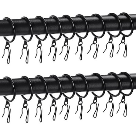 60 stk Metall Gardinringer Gardinopphengsringer og 60 stk Metall Gardinnålskroker for Vinduer Dør Dusjforheng (Svart)