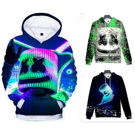 Marshmello Neon Dj 3D-trykt Hoodie Sweatshirt Jakke Trøje Til Børn Blå