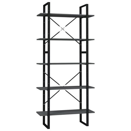 vidaXL Bokhylla 5 hyllor grå 80x30x175 cm konstruerat trä