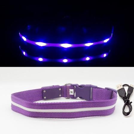 Ipx7 anti-lost vattentätt led-hundhalsband USB laddningshalsband Purple Xs neck 18-28cm