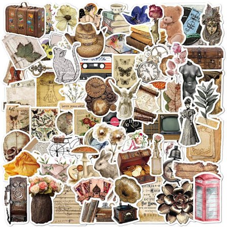 100 st Vintage Stickers, Estetiska Retro Journal Tillbehör, Söta Cottagecore Stickers för Scrapbooking