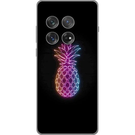 Kompatibelt Mobilskal till OnePlus OnePlus 12 Neonillustration av ananas i färgglatt ljus mot svart bakgrund
