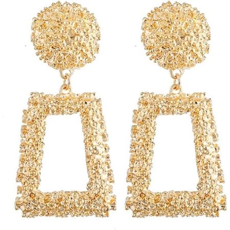 Hålformade geometriska stora fyrkantiga dinglande örhängen i metall