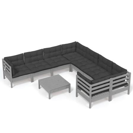 Vidaxl Loungegrupp Med Dynor 9 Delar Grå Massiv Furu Grå
