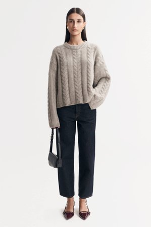 Soft Goat - Chunky Cable Knit - Women cashmere sweater - M - Greige