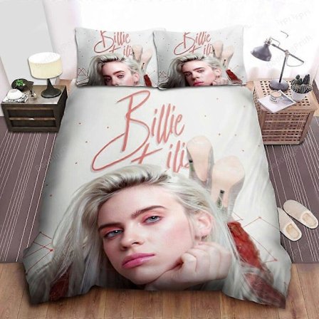 v254 Sängkläder Billie Eilish i Platinum White Hair Foto Påslakan Sängklädesset 3-delars Sängklädesset (1 Påslakan + 2 Örngott) y254