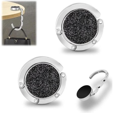 2X Håndtaske Krog, Foldbar Skridsikker Taske Krog Holder, til Håndtasker på Kontoret, Restaurant, (Sort Flash)