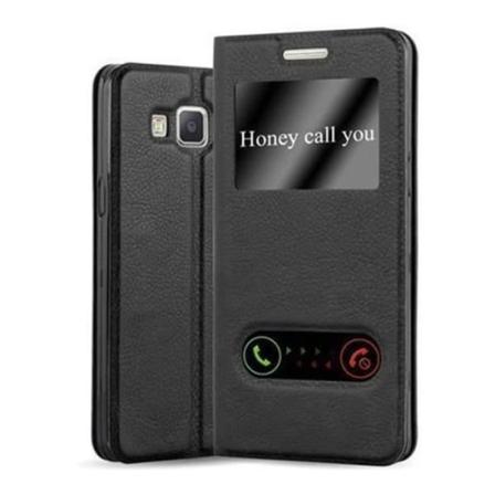 Cadorabo Fodral Samsung Galaxy A5 2015 (5) BLACK COMET VIEW Magnetiskt skyddsfodral Fodral stöder stativ och fönster