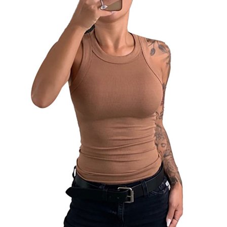 Kvinnor Enfärgad Rund Hals Ribbad Tank Top Linne Kvinnor Sommar O Hals Tank Top