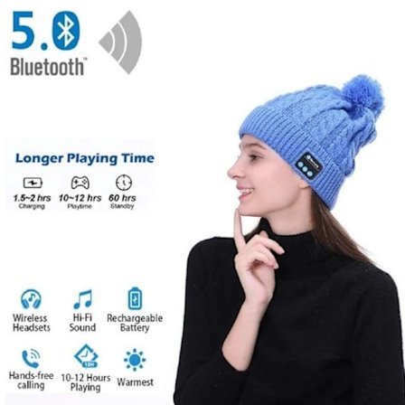 Bluetooth-mössa med tofs, blå