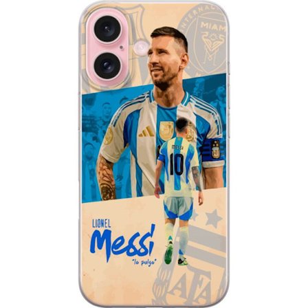 Yhteensopiva Puhelinkuori Apple Apple iPhone 16 Lionel Messin muotokuva Argentiinan pelipaitamuotoilusta, joka on inspiroitunut intohimosta jalkapallo