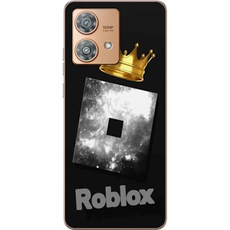 Kompatibelt Mobildeksel til Motorola Motorola Edge 40 Neo Minimalistisk svart og sølvfarget Roblox-symbol med gylden krone og luksuriøs gamer-esteti
