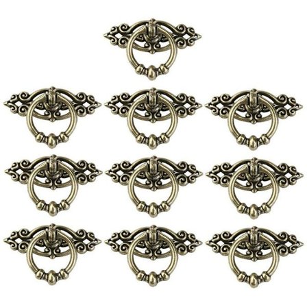 10 stk. Vintage Køkken Skab Skab Kommode Dør Skuffe Ring Træk Håndtag Knapper (Antik Messing)
