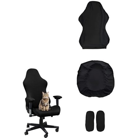 Ett set - Elastiskt kontorsstolsöverdrag - Vridbar fåtöljöverdrag - Med armstödsskydd - Svart