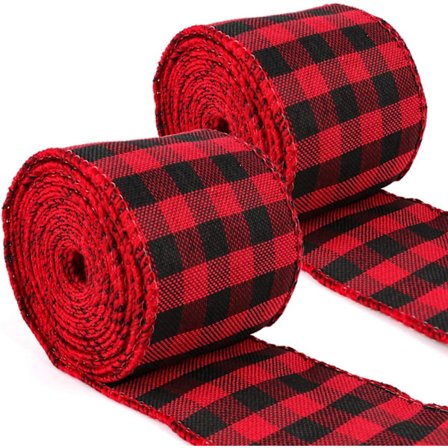 2 ruller rutete kantede bånd for julegaveinnpakning C