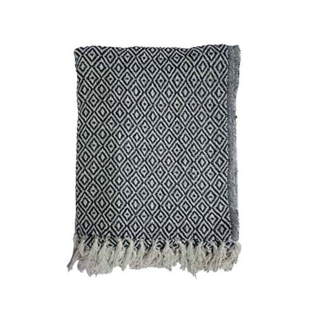 Dekorativt bomuldstæppe, 130x170 cm, hvid/sort