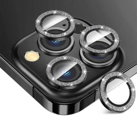 Bagkamera Hærdet glasvindue til iPhone 15 Pro - 15 Pro Max - skinnende sort aluminiumskonturbeskyttelse Transparent