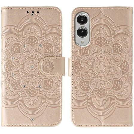 Samsung Galaxy S25 Edge -kotelo, strassikoristeinen PU-nahkainen Mandala-kuvioitu puhelinkotelo