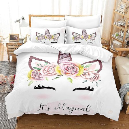 Djs 03# Värikäs Yksisarvinen Söpö Lakana 3D-Painettu Pussilakanasetti Kolmiosainen Vuodevaatesetti Kolmiosainen