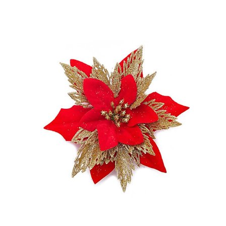 12 st julstjärnor i rött, konstgjorda julblommor, dekoration, julstjärnor med 12 stjälkar och 12 klämmor