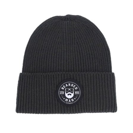Bearded Man - Grå cuff Beanie - Beard Logo R Charcoal Oversized Cuff Beanie @ Hatstore