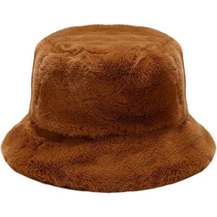 Kvinnors plysch fiskarhatt vinter varm hatt konstgjord päls hink hattar-svart