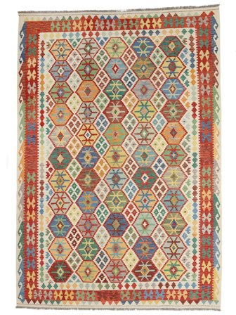 Hand Woven Kilim Afghan Old Style Rug 257X353 Brown/Green