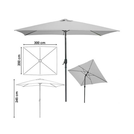 Parasol - Märke - 200 x 300 cm - Grå - Lutande fot - Levereras monterad