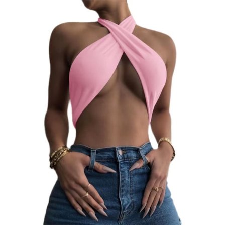 Sleeveless Cross Self Tie Backless Crop Top för kvinnor