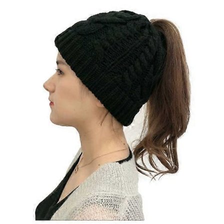 Hestehale-luer for kvinner, rotete dott vinterlue med hull for hestehale, bomullsforet strikket skull beanie, utendørs løpelue