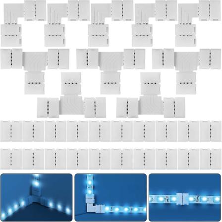30 stk RGB LED-stripetilkoblingssett, 4-pins 10 mm kompatibel SMD 5050, 5 L, 5 T